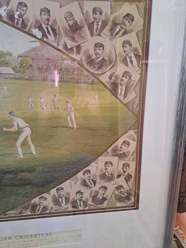 Cricket English/Australian Lithograph 1886 Framed, with players pictures