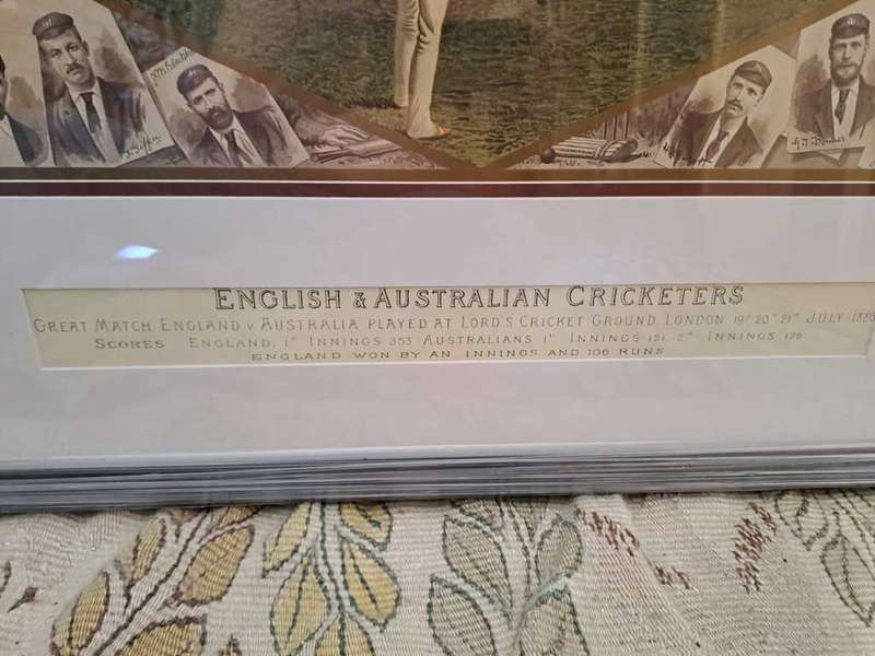 Cricket English/Australian Lithograph 1886 Framed, with players pictures