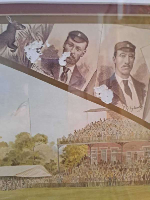 Cricket English/Australian Lithograph 1886 Framed, with players pictures