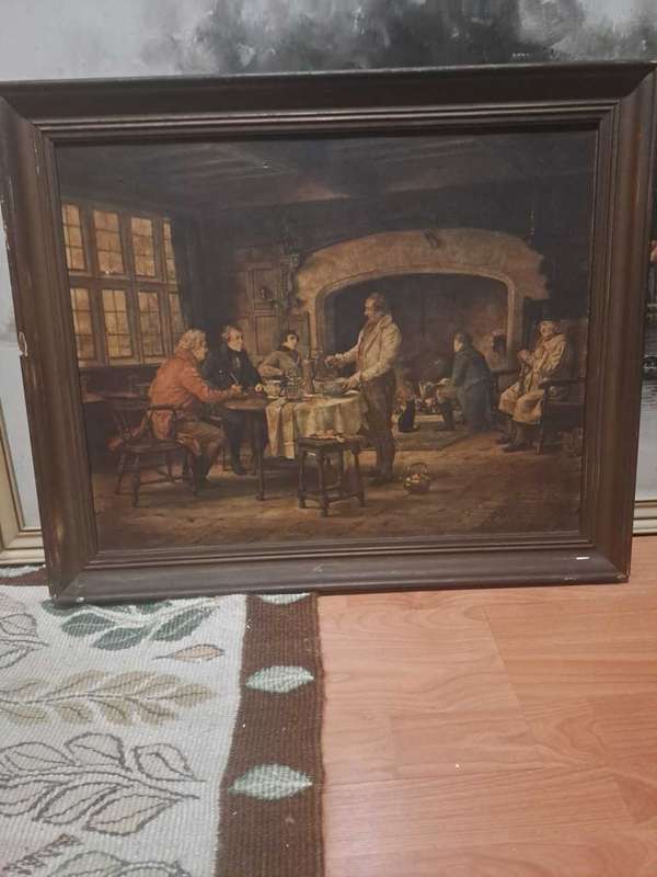 Margaret Dovaston Print, Gentlemen in Conversation, antique