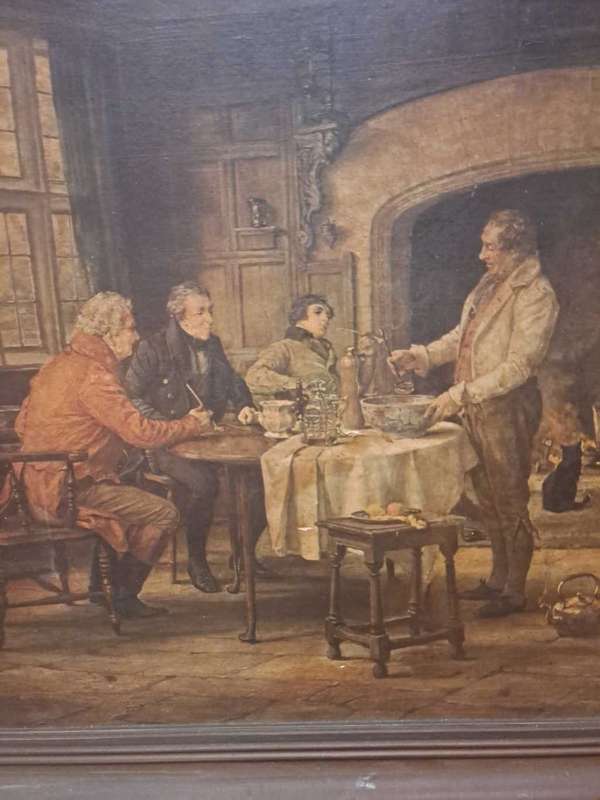 Margaret Dovaston Print, Gentlemen in Conversation, antique