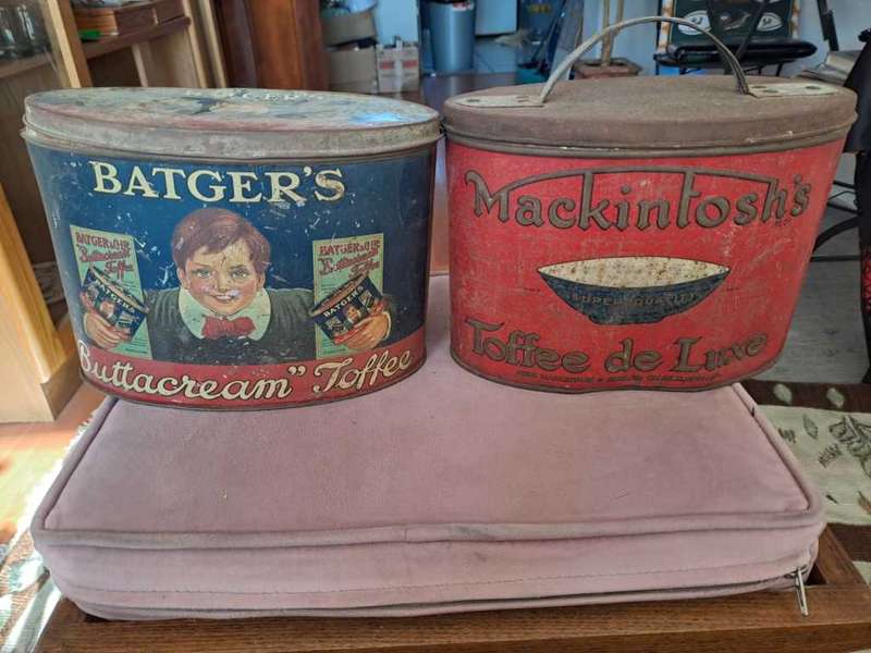 Antique Mackintosh`s and Batger`s Toffee Tins