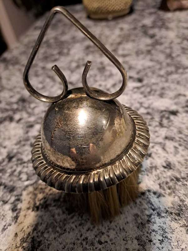 Vintage Silver Plated Old Whisk Broom Brush, Horse Hair