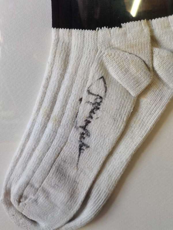 95 Springbok Japie Mulder signed Transvaal socks, Framed