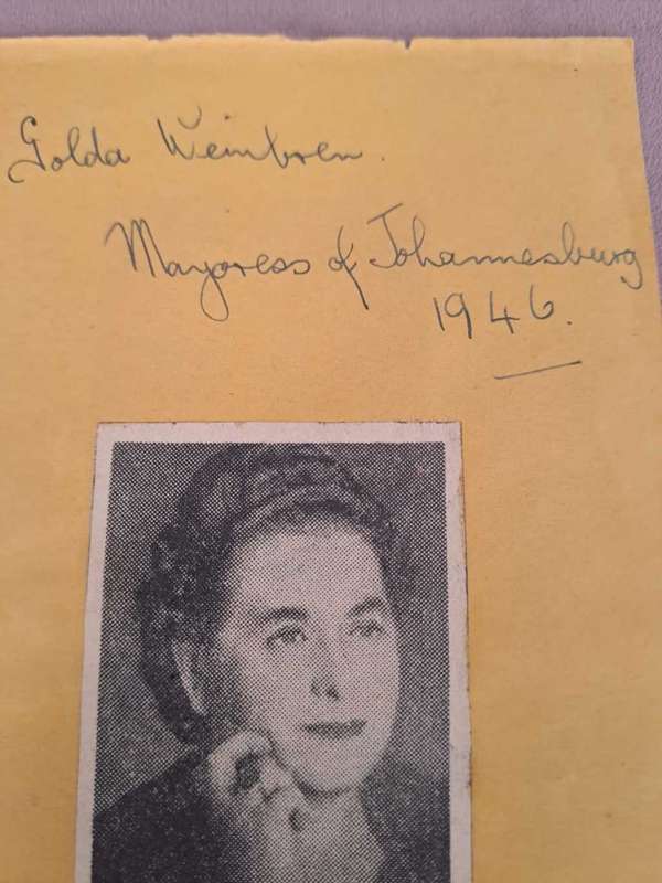 Africana, 1946 Mayoress of Johannesburg, Golda Weinbren, original signature