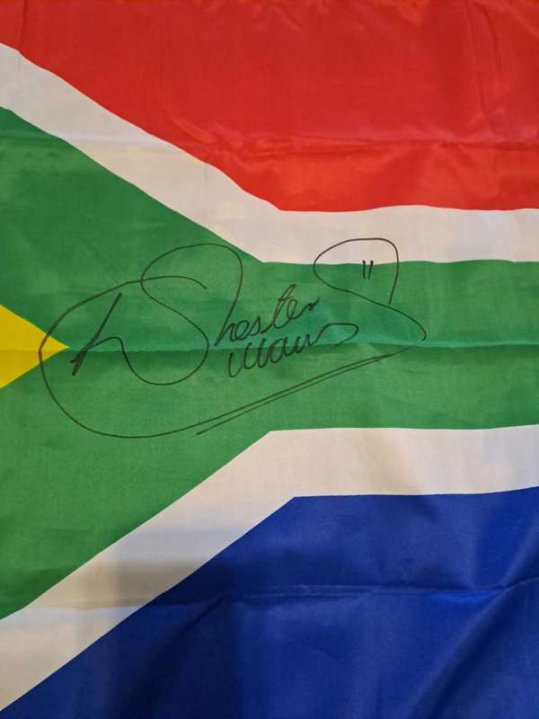 Chester Williams original signature on SA Flag