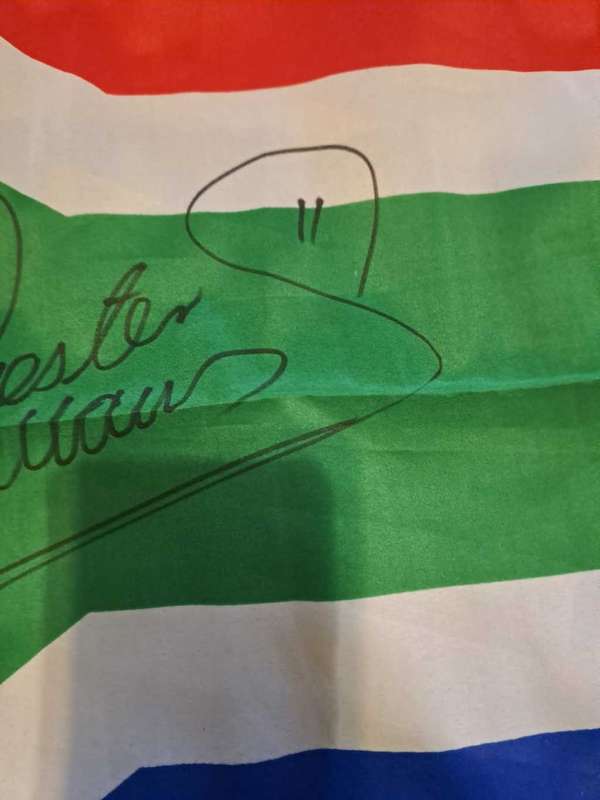 Chester Williams original signature on SA Flag
