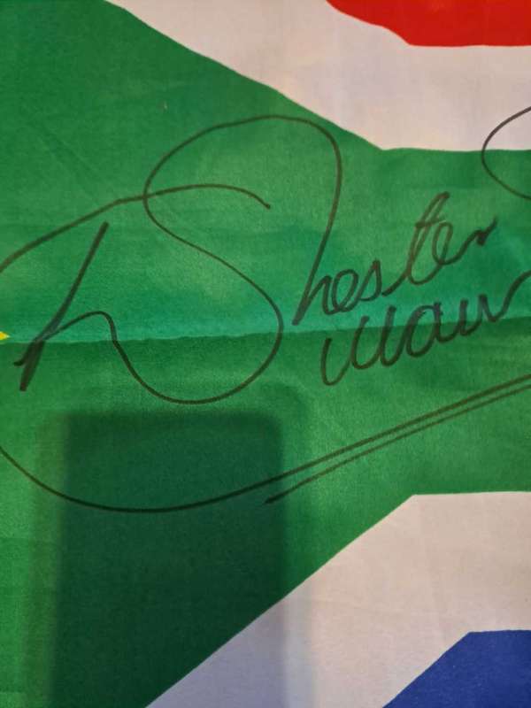 Chester Williams original signature on SA Flag