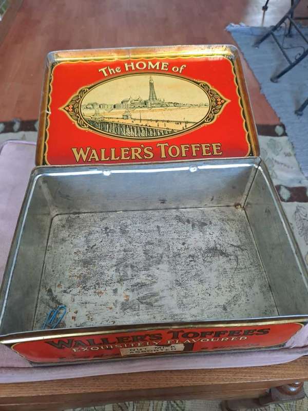 Antique Wallers toffee tin, Waller and Hartley, Blackpool
