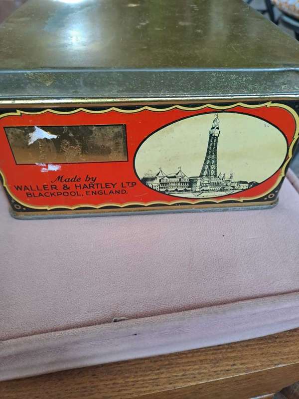 Antique Wallers toffee tin, Waller and Hartley, Blackpool