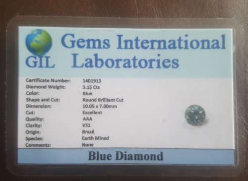 3.15ct Blue Diamond EXTREMELY RARE - GIL Certified - Natural, Untreated, AAA quality