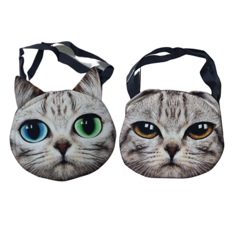 Adorable Animal 3D Prints  Whimsical Cat Lover Shoulder Bag- Pack of Two