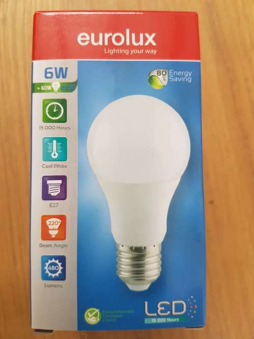 Eurolux 6W LED bulbs E27 - 60W incandescent bulb equivilent. 10 bulbs in each lot!!!