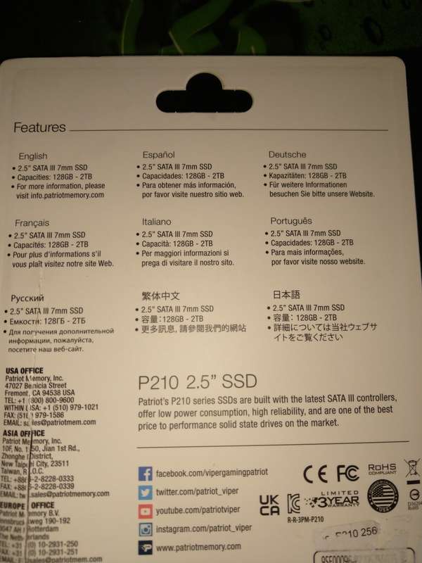 Patriot P210 256GB SATA III SSD Drive