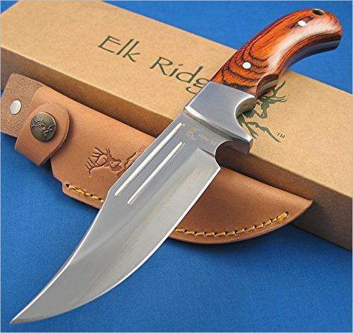 Elk Ridge Upswept Brown Rich Grain Wood Hunter Knife