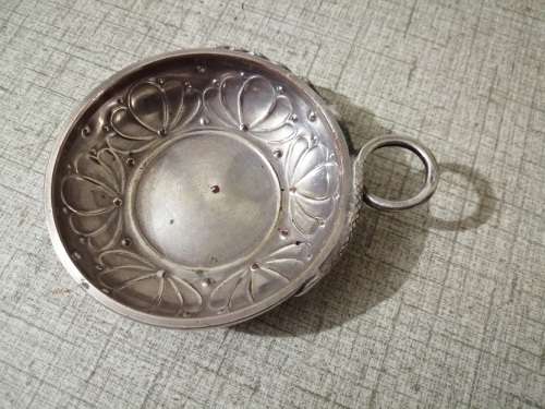 Antique Silver plated French wine taster bowl with snake handle