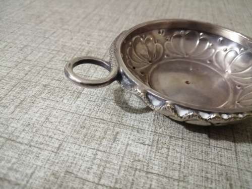 Antique Silver plated French wine taster bowl with snake handle