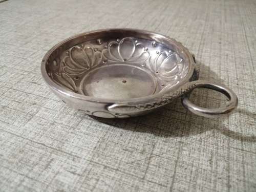 Antique Silver plated French wine taster bowl with snake handle