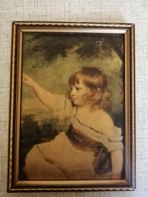 Vintage framed picture on satin material