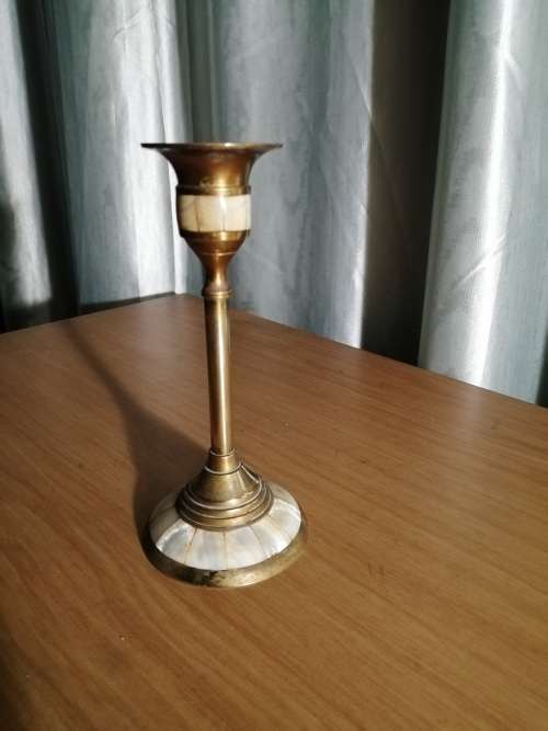 Stunning brass and mother of pearl  candle holder