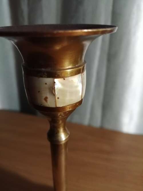 Stunning brass and mother of pearl  candle holder