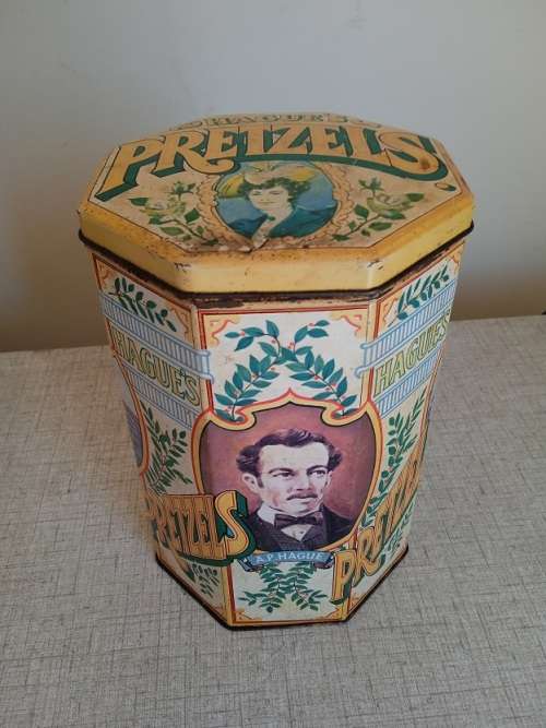 Vintage Hagues Pretzels Tin circa 1970