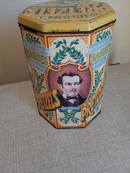 Vintage Hagues Pretzels Tin circa 1970