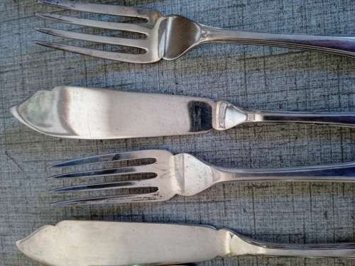 Walker and Hall fish knives and forks, St James pattern