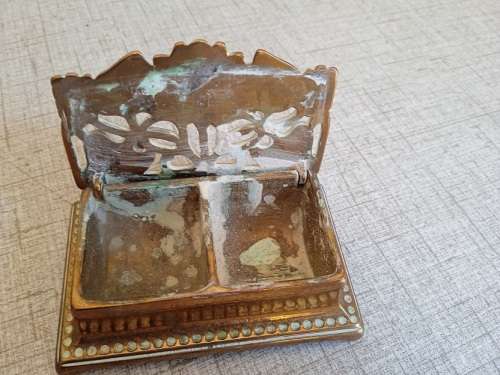 Antique brass stamp box for desk