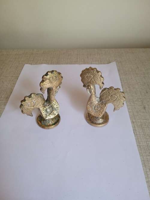 2 x solid brass chicken ornaments