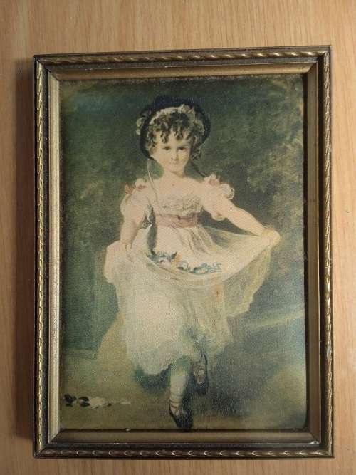 Vintage framed picture on satin