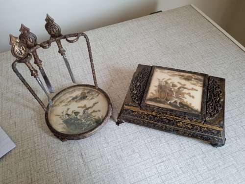 Antique jewellery box and manicure set(incomplete)