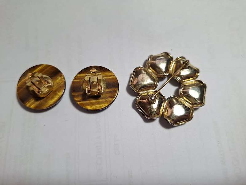 Tiger eye brooch and earrings