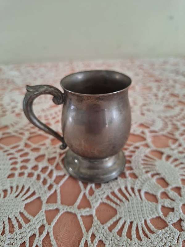 Small silver plated mug with Thomas Tank emblem 7.5cm high