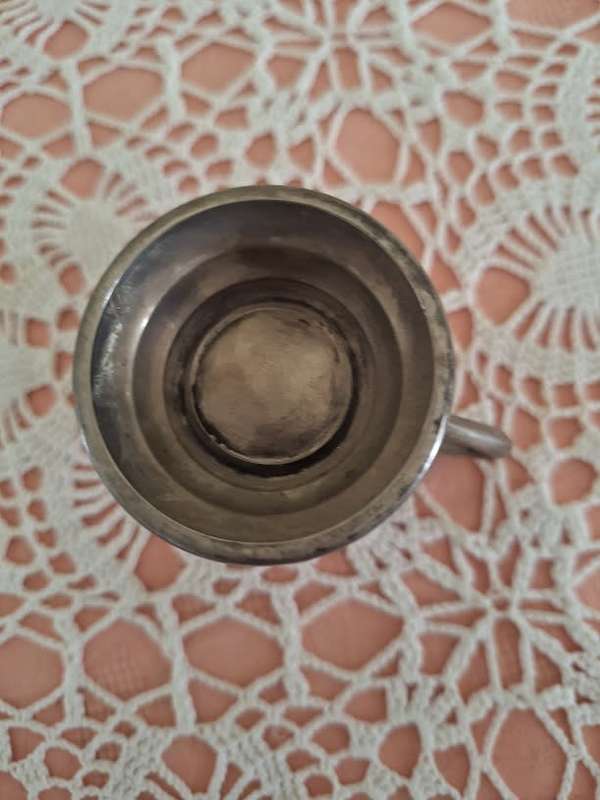 Small silver plated mug with Thomas Tank emblem 7.5cm high
