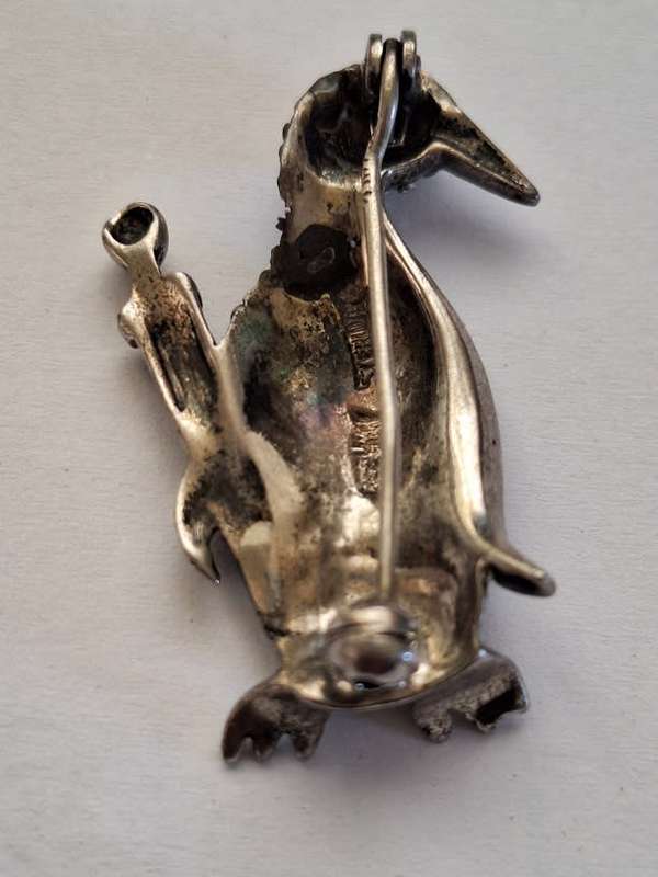 Marcisite silver penguin brooch