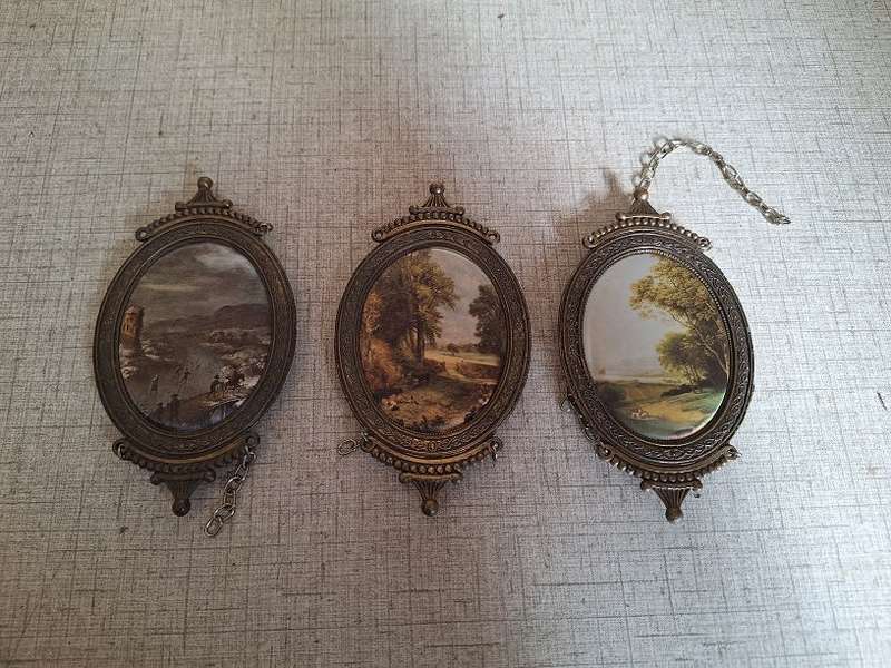Vintage Italian frames with prints on satin/silk