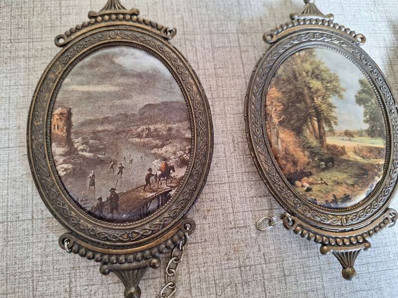 Vintage Italian frames with prints on satin/silk