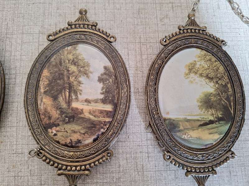 Vintage Italian frames with prints on satin/silk