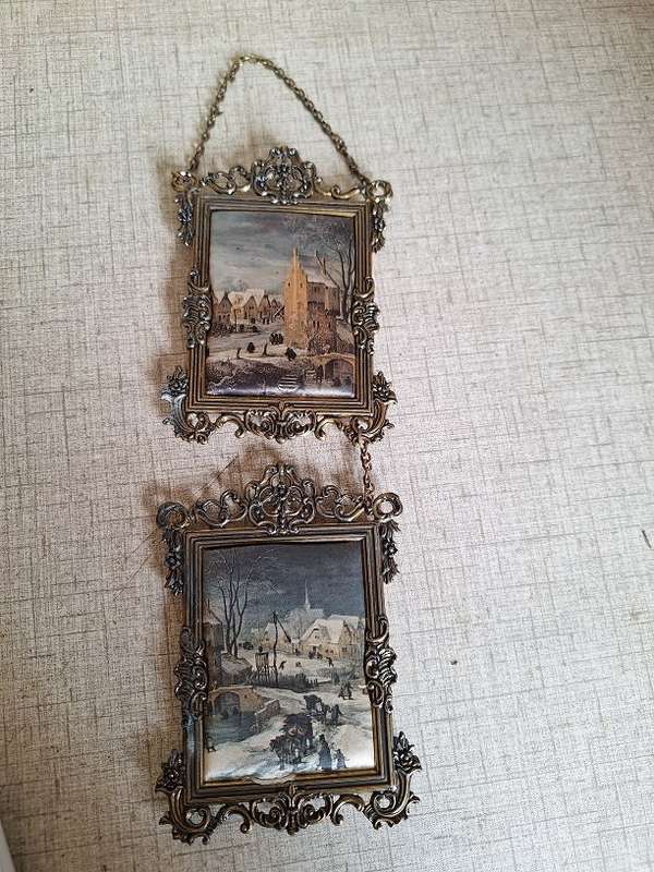 Vintage Italian frames with prints on satin/silk
