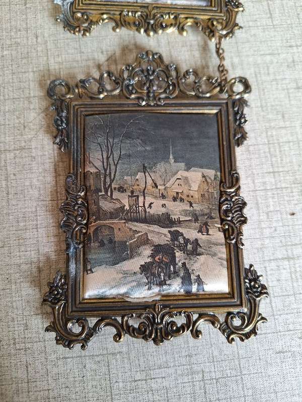 Vintage Italian frames with prints on satin/silk