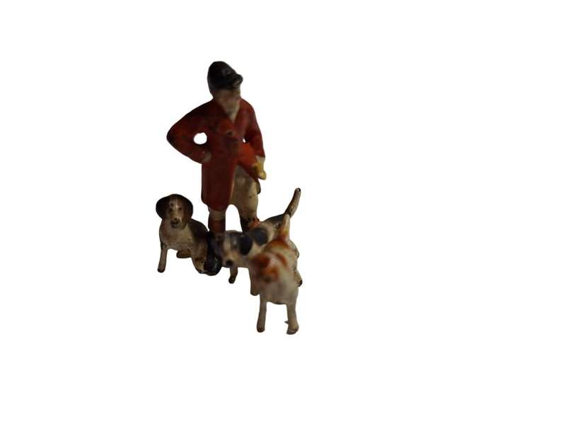 Vintage miniature lead fox hunter and hounds