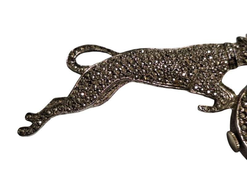 Vintage sterling silver and marcasite brooch with watch (not working)