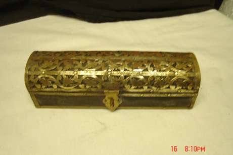 STUNNING OLD WOODEN BOX WITH BRASS DECOR