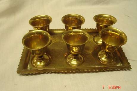 LOVELY BRASS TRAY WITH GOBLETS