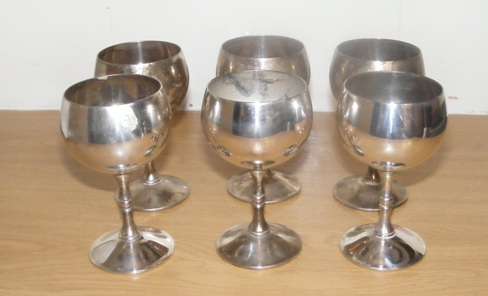 6 SILVER PLATED WINE GOBLETS