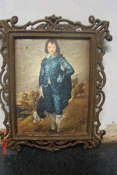 OLD PICTURE ON MATERIAL IN BRASS FRAME