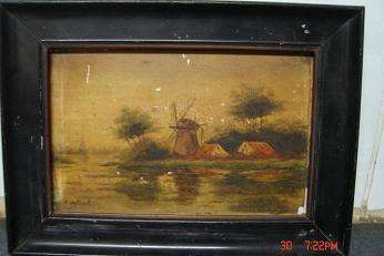 VERY OLD PAINTING BY C HOLLAND ON TILE