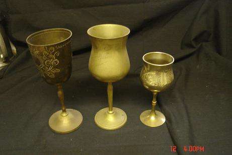 3 BRASS GOBLETS IN NEED OF TLC