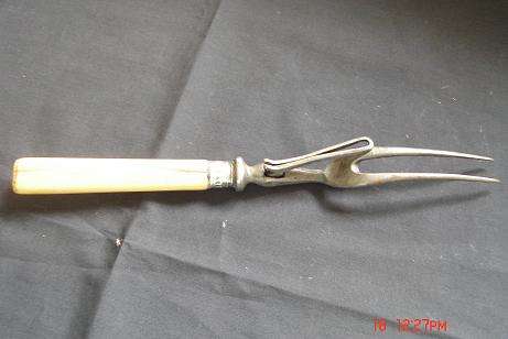 BONE HANDLE CARVING FORK WITH HALLMARKED SILVER TRIM